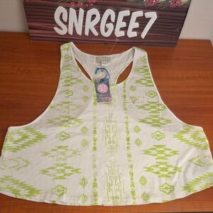 MAUI AND SON CALI ROOTS CROP TANK WOMENS sz L SURFER BEACH SUMMER NWT LIME PUNCH